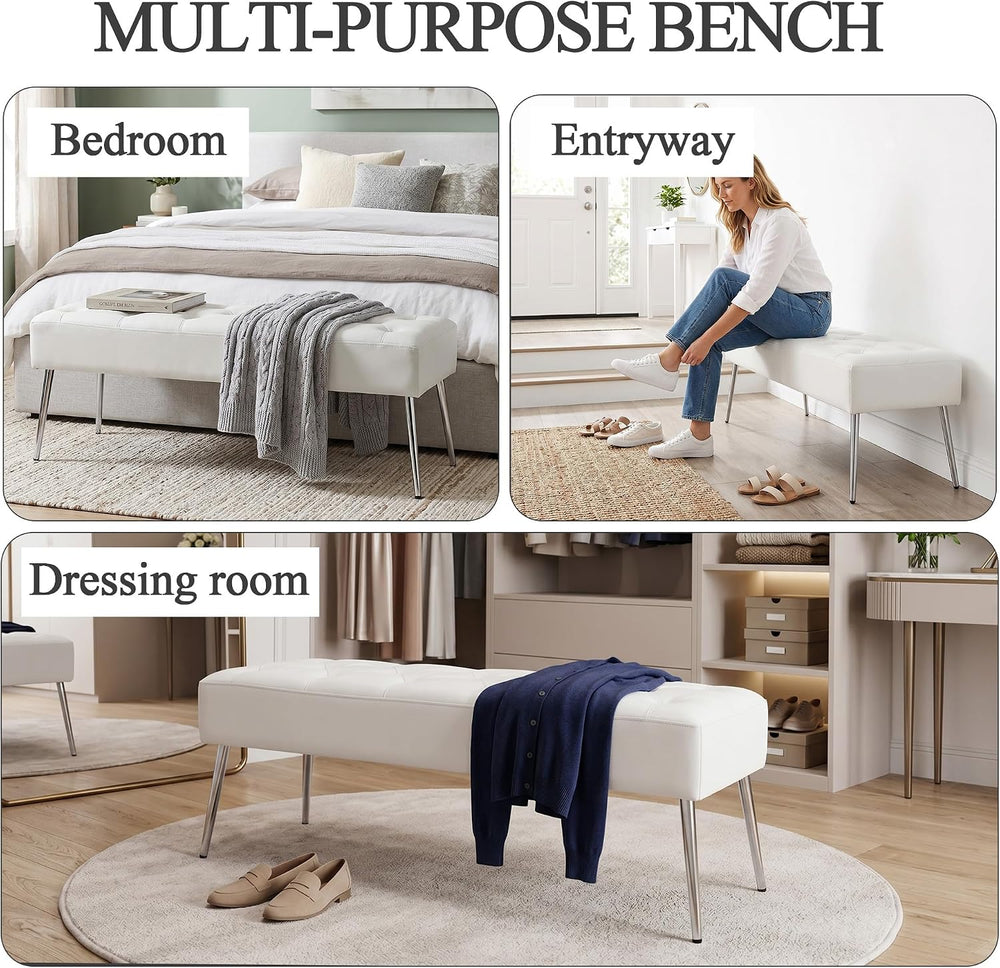 DUHOME Button-Tufted Ottoman Bench, Upholstered Footrest Stool Rectangular Di...