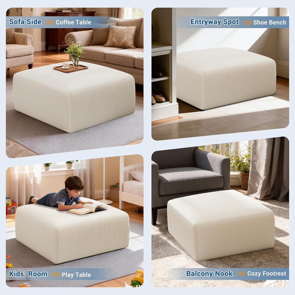 40" Oversized Square Corduroy Ottoman Pouf - Poofy Soft Foot Rest with F...