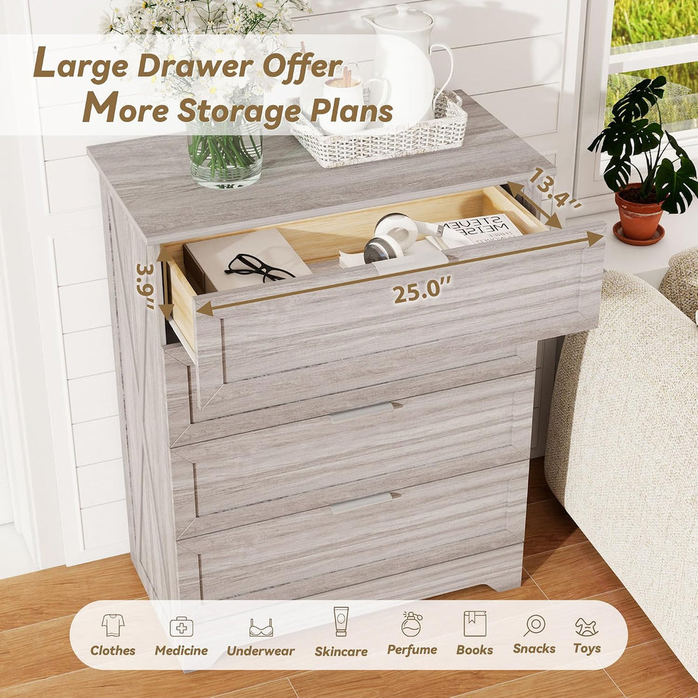 Farmhouse Dresser for Bedroom, 37’’ Tall Wood Chest of Drawers, Wash Grey