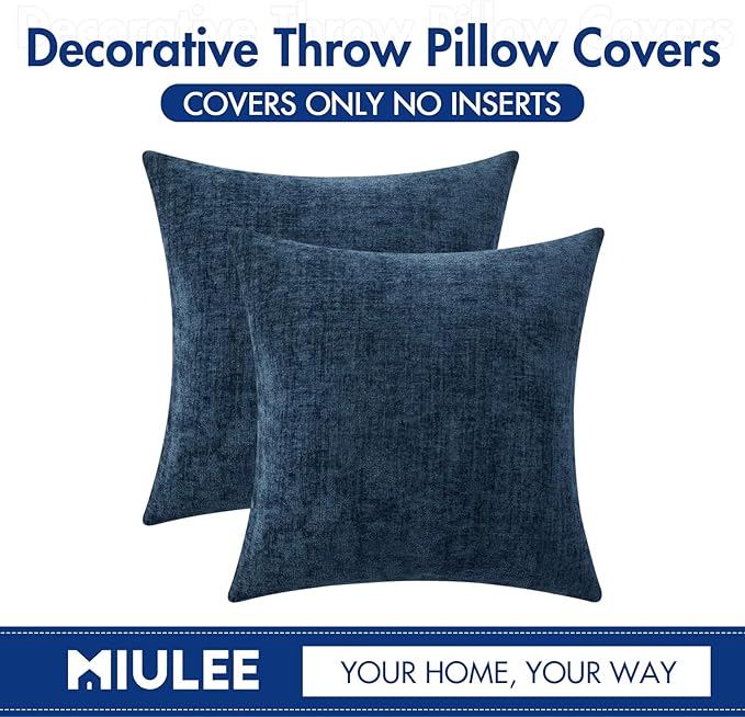 MIULEE Pack of 2 Blue Throw Pillow Covers 18x18 Inch Soft Chenille Pillow Covers - Image 6
