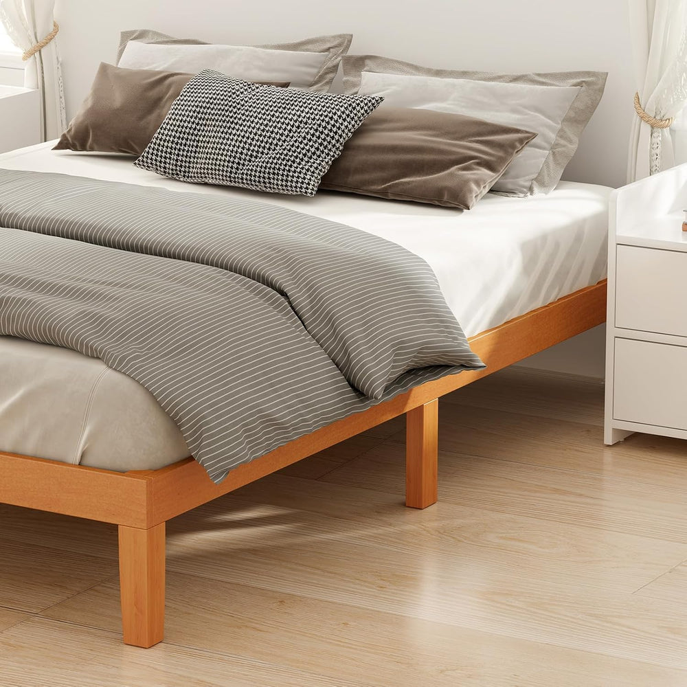 OLIXIS Queen 12 Inch Solid Wood Platform Bed Frame, Natural Pine