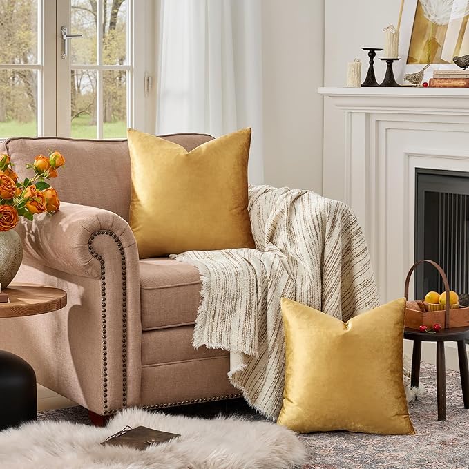 GIGIZAZA Golden Throw Pillow Covers 24x24 Decorative Velvet Cushion Covers Pack - Image 3