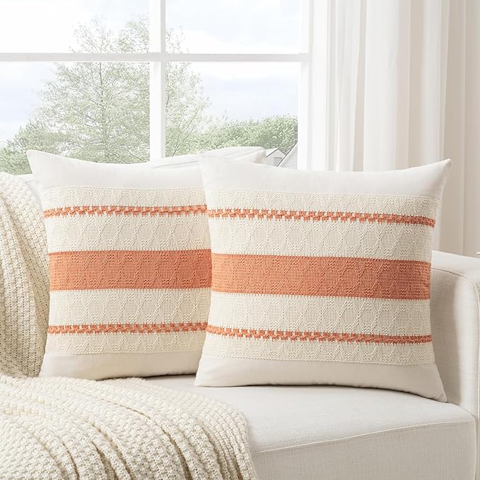 Fancy Homi Set of 1 Boho Coral Decorative Throw Pillow Cover 20x20 Inch - Image 2