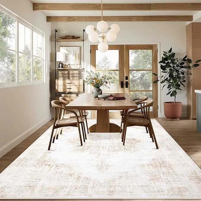 Area Rugs 8x10 Vintage Rug: Large Washable Living Room Rug Retro Medallion - Image 4