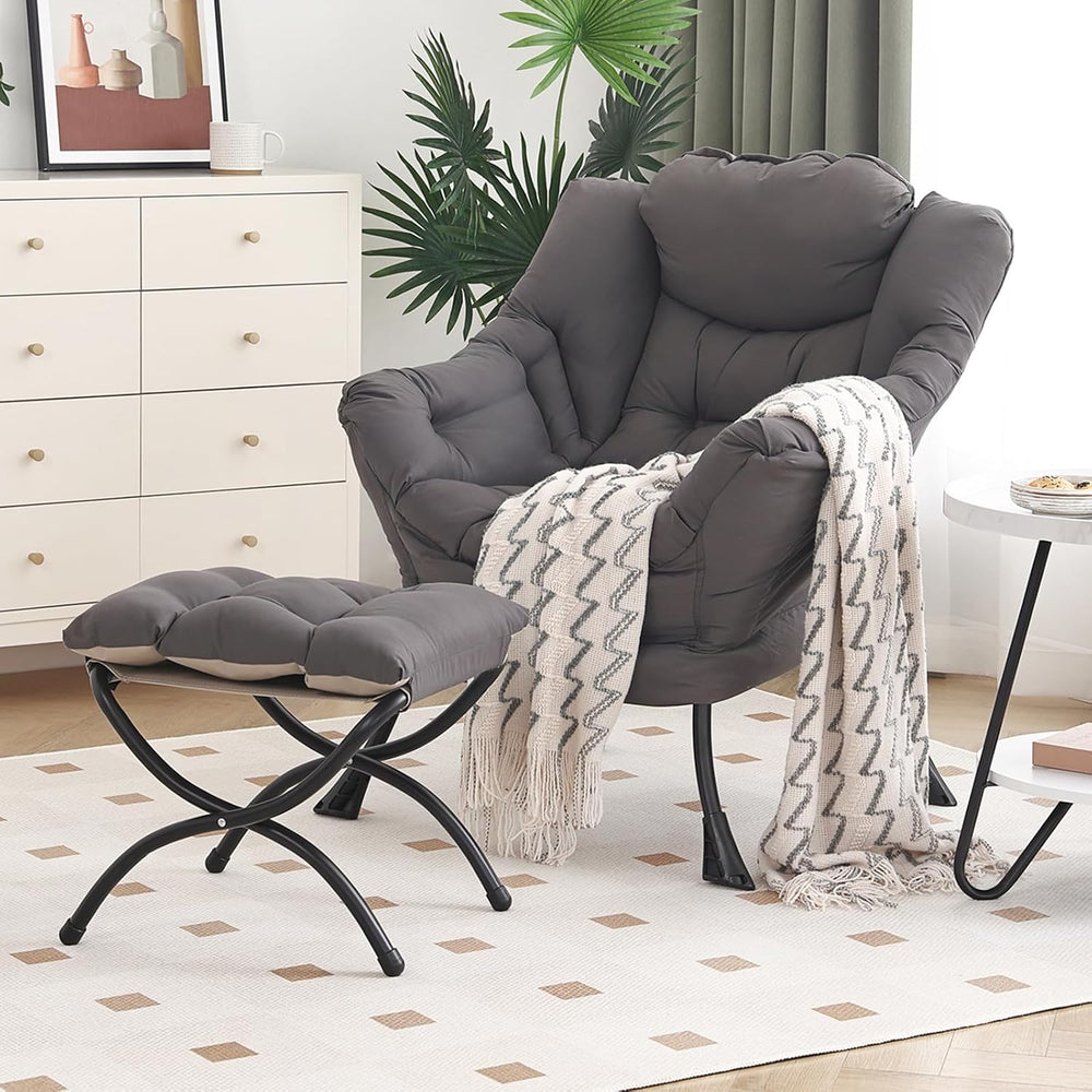 Furlide Lazy Chair with Ottoman, Modern Chair with Folding Footrest, Dark Gre...