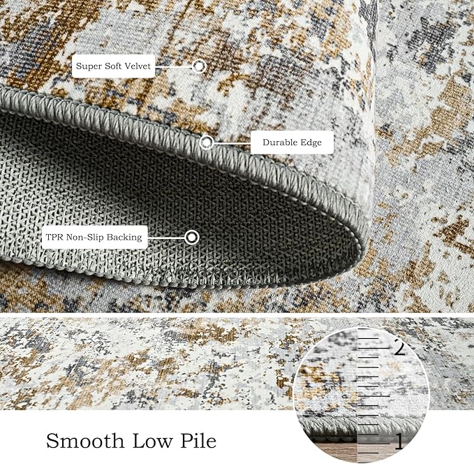 Toneed Abstract Area Rug Modern Washable Rug Soft Non Slip Rug Low Pile - Image 5