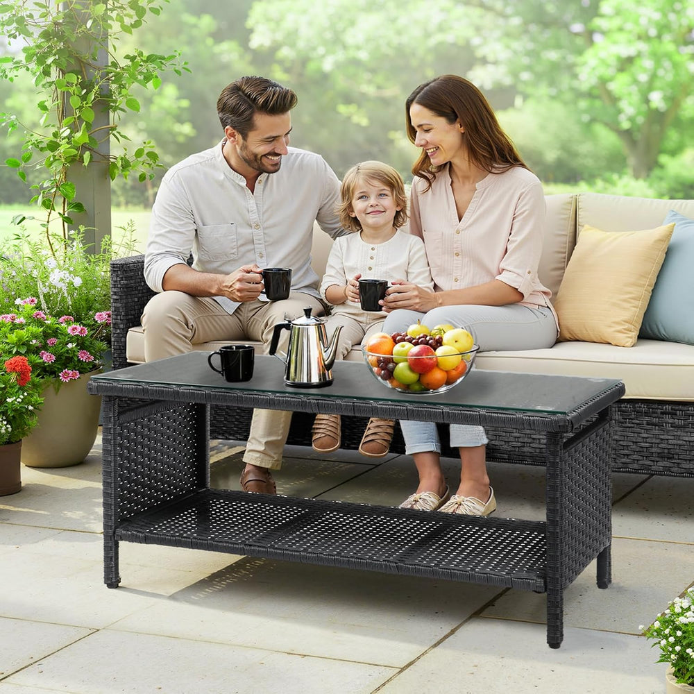 VINGLI Outdoor Wicker CoffeeTable Patio Coffee Tables for Outside, Tempered G...