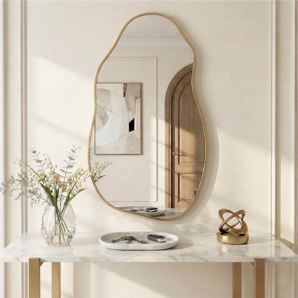 Matte Gold 36x20 Inch Irregular Organic Freeform Wall Mirror