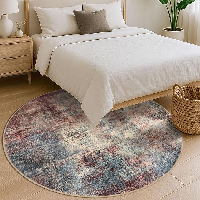 IOHOUZE Abstract Round Area Rug 6 Ft Washable Circle Rugs Large Round Rug Non - Image 8