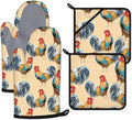 Watercolor Rooster Oven Mitts and Pot Holders Sets Heat Resistant 4Pcs by ANTJOO