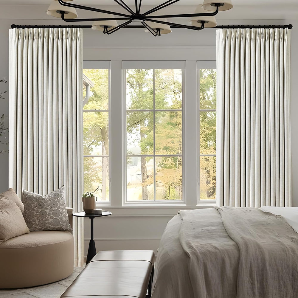 IVAPUPU Linen Pinch Pleated Blackout Curtains for Bedroom 102 Inch Long