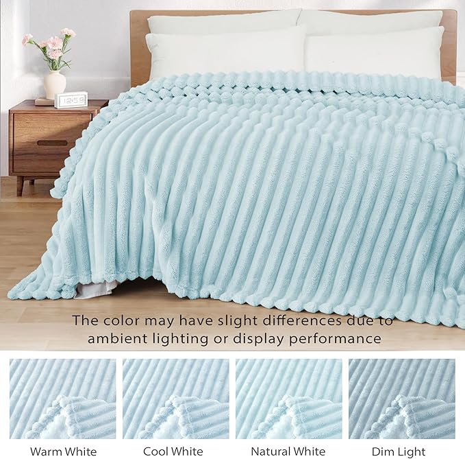Exclusivo Mezcla King Size Flannel Fleece Blanket, Super Soft Striped Jacquard - Image 3