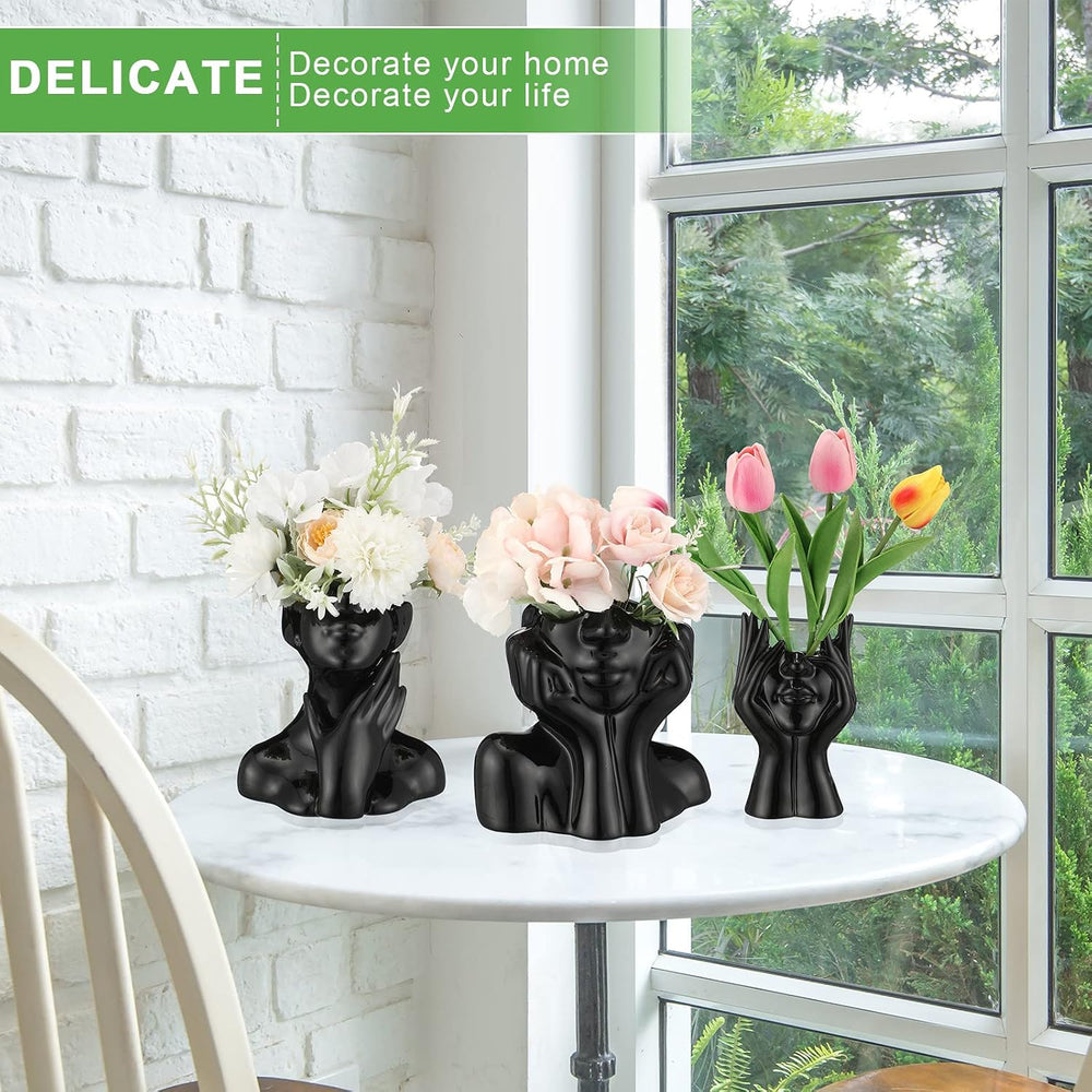 Sieral 3 Pcs Ceramic Face Vase Female Form Flower Modern Body Vase for Decor ...