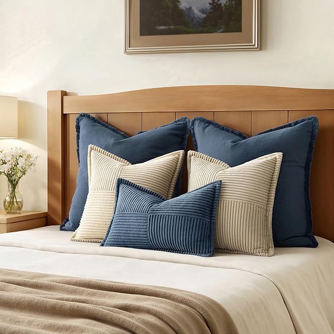 MIULEE Blue Corduroy Lumbar Pillow Covers 12x20 Inch 12x20 Inch - Image 6