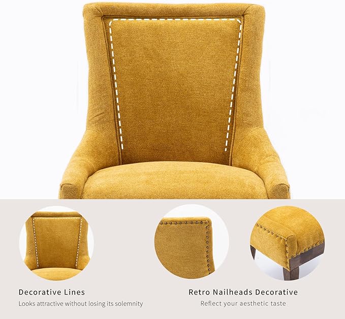 Gold Dining Chairs Set of 4, Kitchen & Dining Room Chairs, Fabric Upholst...