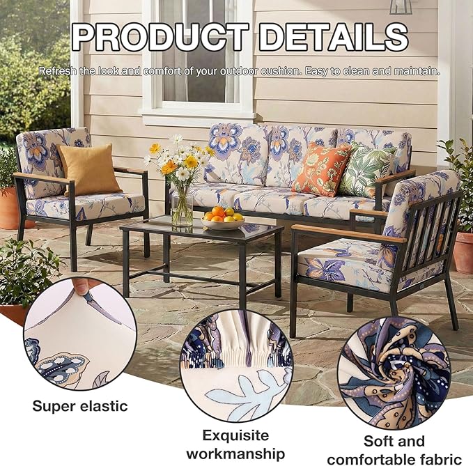 hyha 14Pcs Patio Cushion Covers, Stretch Outdoor Couch Cushion Covers, Washable - Image 3