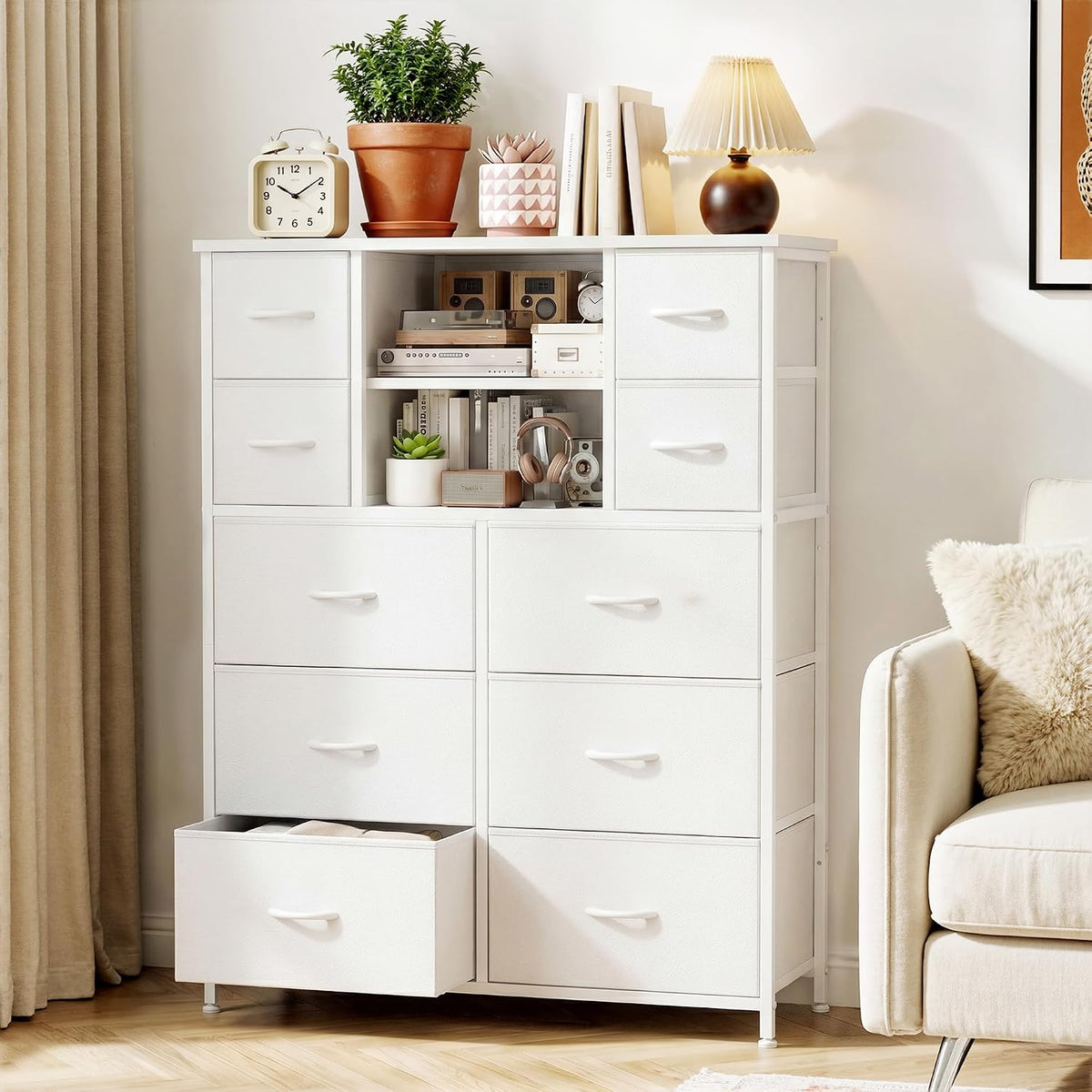 10-drawer dresser for bedroom, 48"h organizer storage for shown in use
