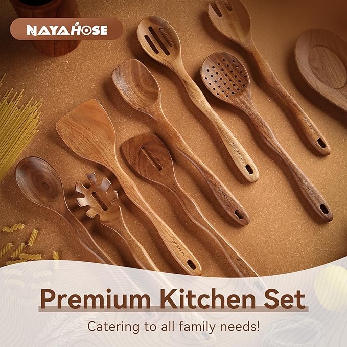 Wooden Spoons for Cooking, Non Scratch, Easy Clean, Natural Teak Wooden - Image 3