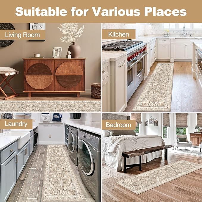 Yamaziot Washable Runner Rug, 2x8 Non-Slip Boho Vintage Hallway Rug Runner - Image 8
