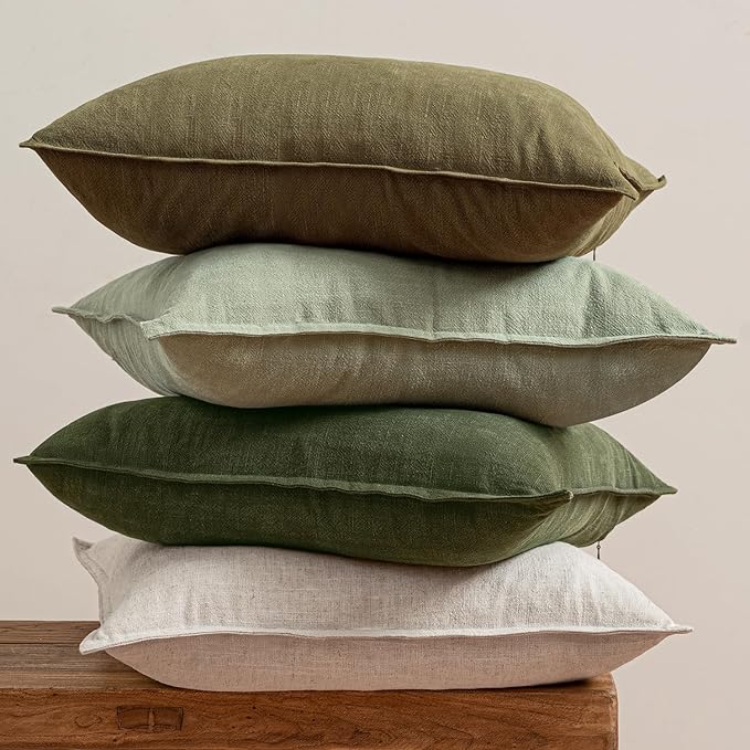 MIULEE Green and White Pillow Covers Pack of 4 Decorative Natural Solid Throw - Image 3
