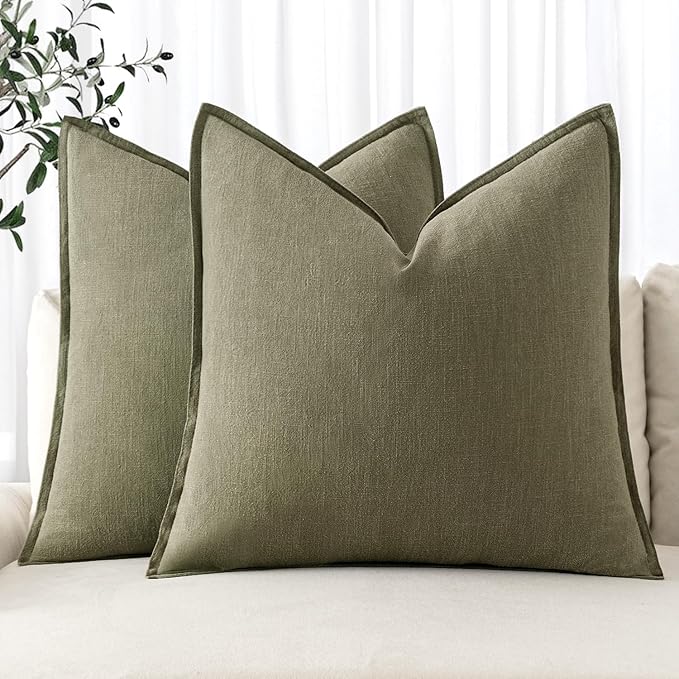 MIULEE Decorative Linen Euro Sham Pillow Covers 26x26 Light Olive Green ​Boho by MIULEE