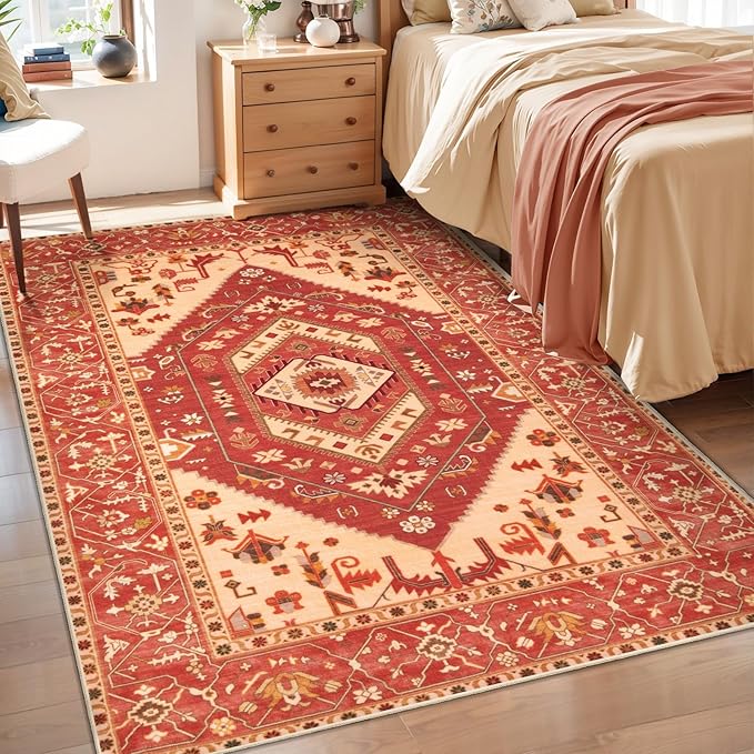 SERISSA Area Rug 3x5 Boho Rugs for Bedroom, Washable Non-Slip Living Room Rug by SERISSAHomeDecorCollection