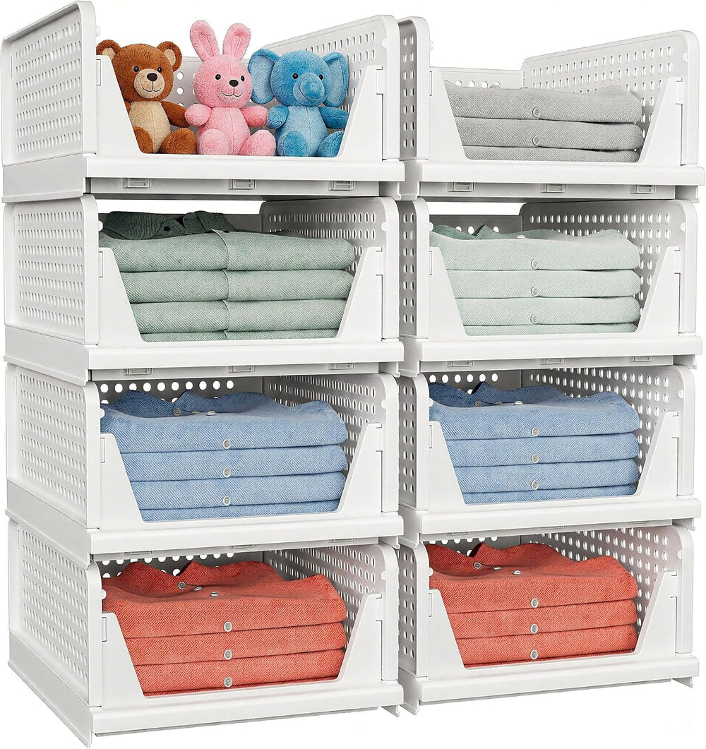 4 Pack Stackable Closet Storage Basket - Stackable Storage Bins