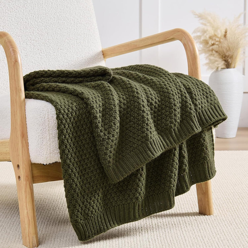Olive Green Throw Blanket, Moss Knit, 50" x 60", Earthy Olive