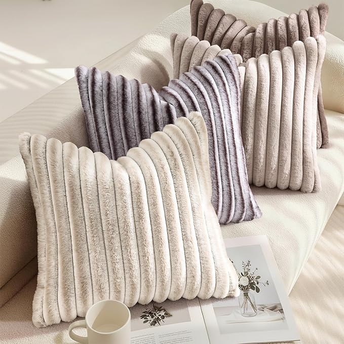 decorUhome Cozy Faux Fur Throw Pillow Covers 18x18 Set of 2 Decorative Soft - Image 4
