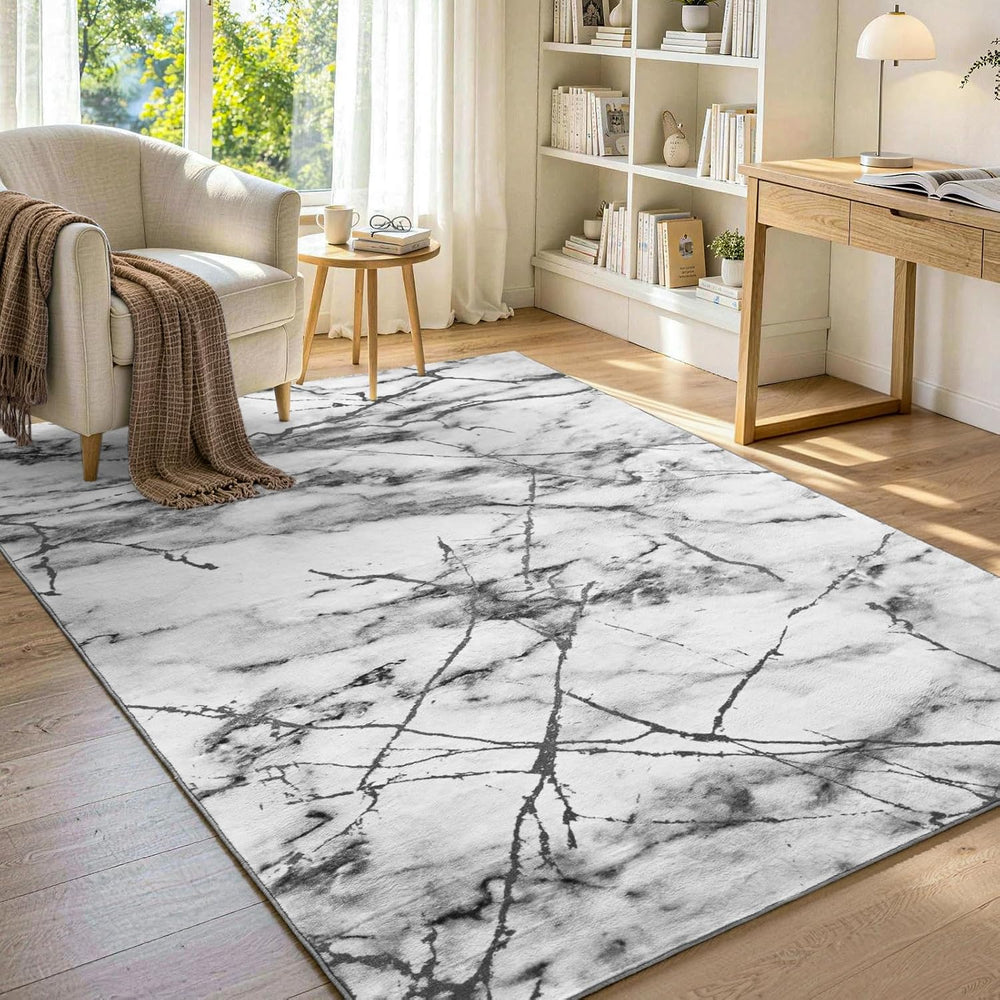 6x9 Washable Non-Slip Area Rug for Living Room (Silver Gray)