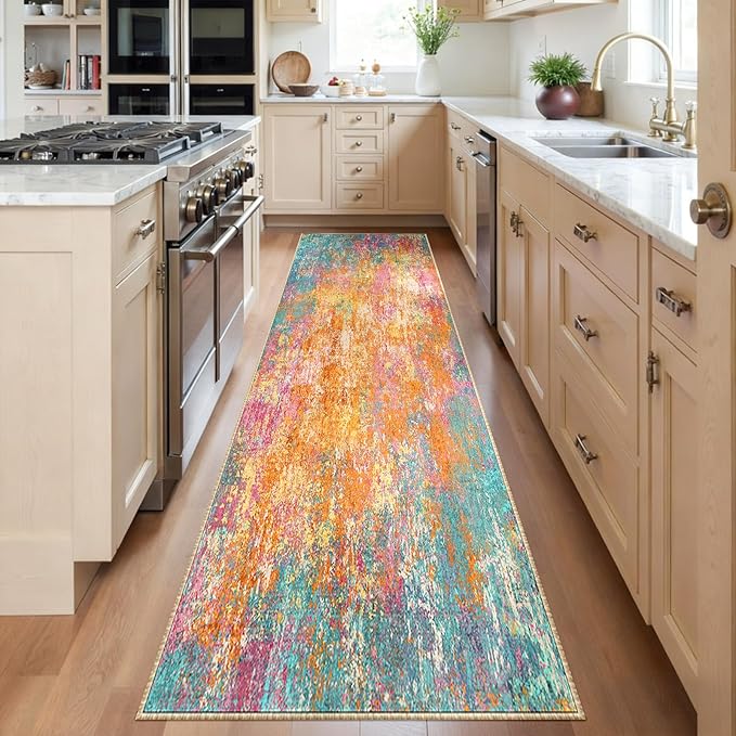 Washable Area Rugs 2'x6' Non-Slip Modern Abstract Soft by RELEANY