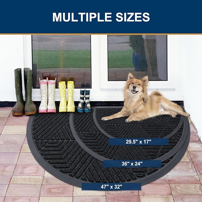 Smiry Half Circle Front Door Mat Outside Entrance, Heavy Duty Sturdy Natural - Image 2