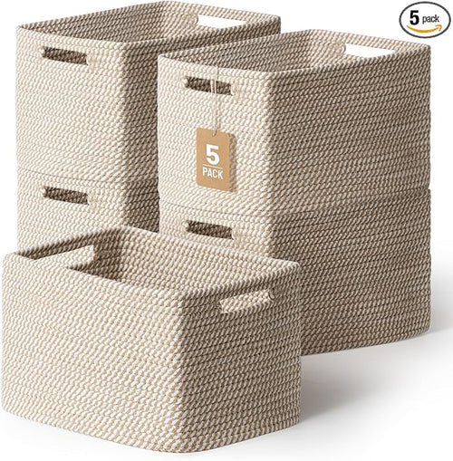5 Pack Woven Storage Baskets for Shelves, Decorative Basket Organizer Storage by YILOBI