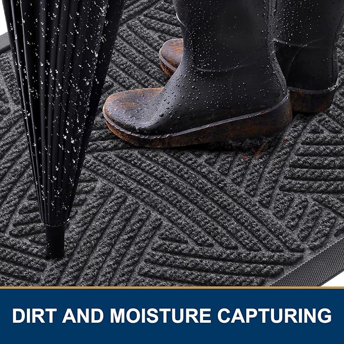 Smiry Front Door Mat Outside Entrance, Heavy Duty Sturdy Natural Rubber Doormat - Image 3