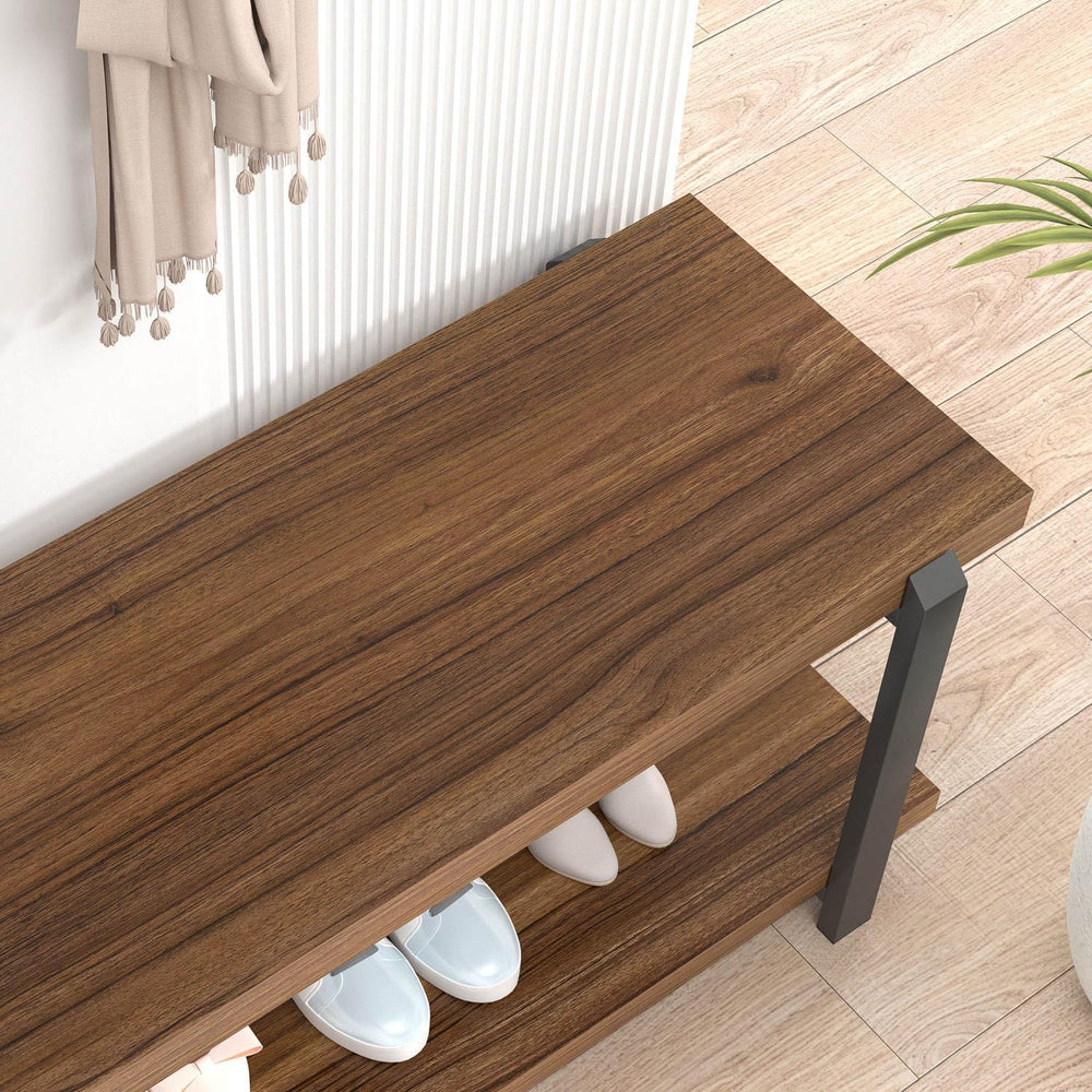FOLUBAN Entryway Bench with Shoe Storage, Modern End of Bed Bench, Wood and M...