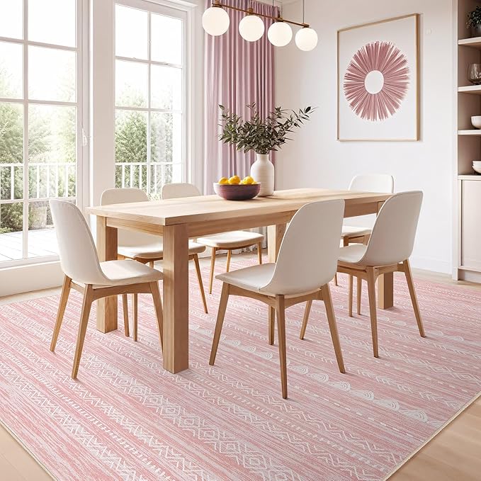 Nakagishi Pink Rugs for Bedroom Girls: 7x9 Washable Boho Large Neutral Cute - Image 7