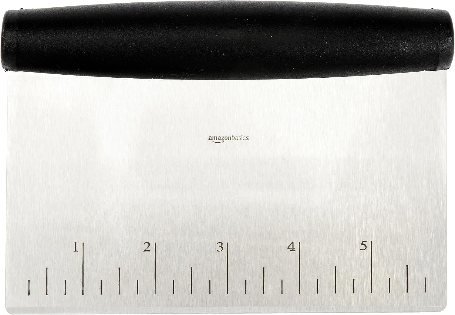Amazon Basics Multi-Purpose Bench Scraper, Stainless Steel Dough Cutter with Measurement Marks, Dishwasher Safe, Non-slip Contoured Grip, 6", Black, Silver