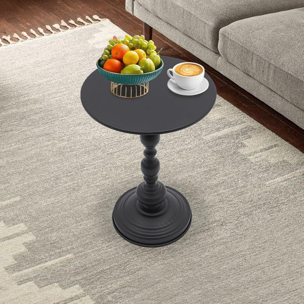 Small Round Side Table - Retro Metal Pedestal End Table for Living Room, Bedr...