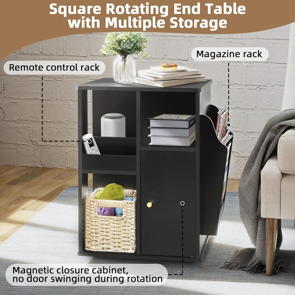 TooCust Rotating End Table with Storage, Square Rotating Side Table Living Ro...