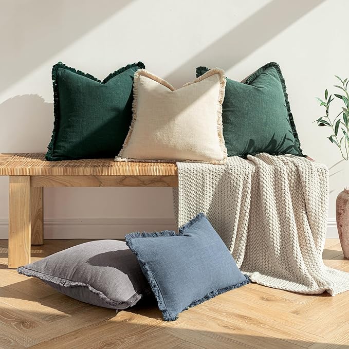 MIULEE Decorative Throw Pillow Covers Neutral Linen Fringe Throw Pillows Set of - Image 6