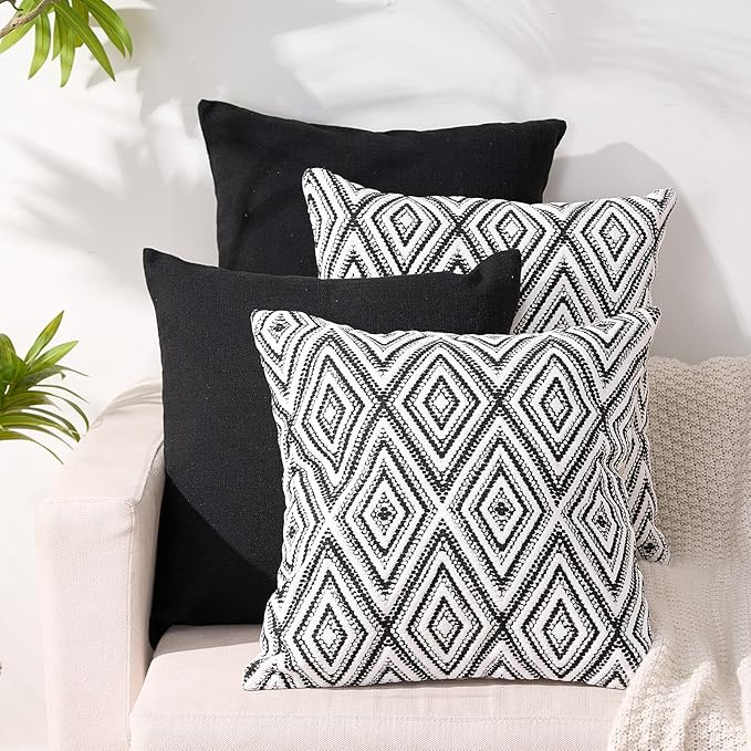 HPUK Decorative Throw Pillow Covers Set of 4 Geometric Design Linen Cushion by HPUK