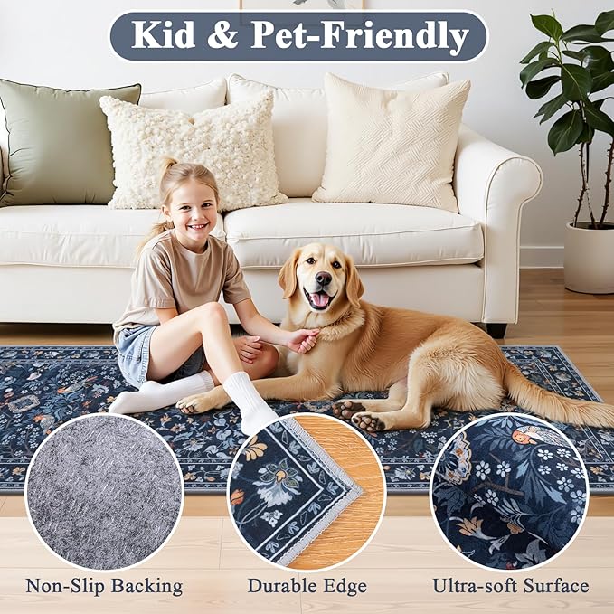 HEBE Washable Hallway Runner Rug 2'x 8' Non Slip Kitchen Rugs Runner, Low Pile - Image 6