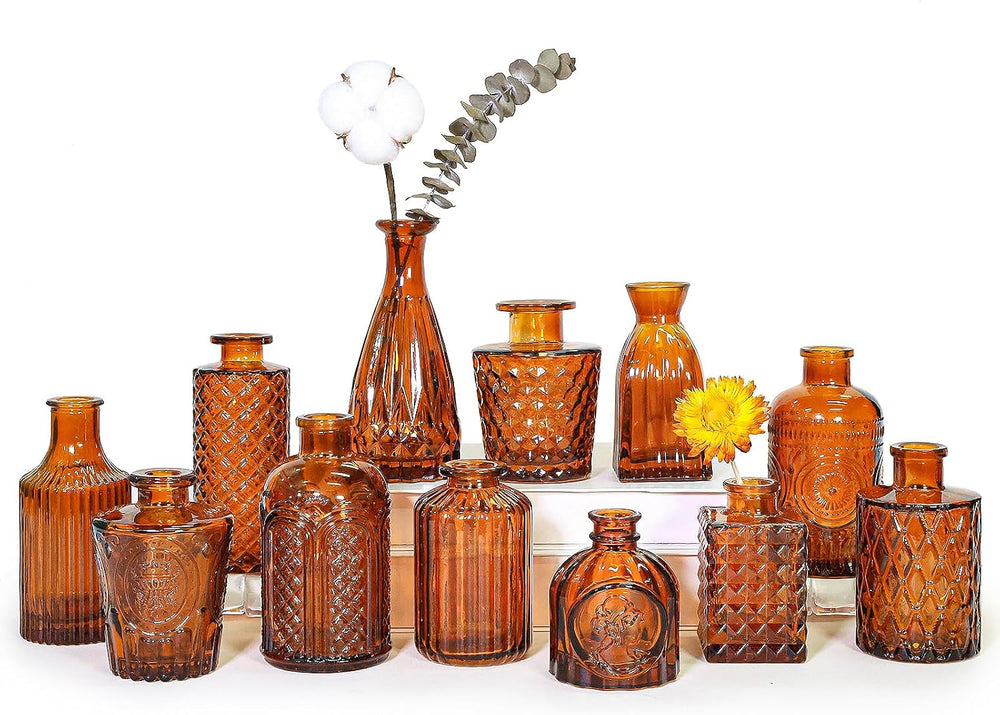 SUPMIND Glass Bud Vases Set of 12, Small Dark Brown Flower Vases in Bulk