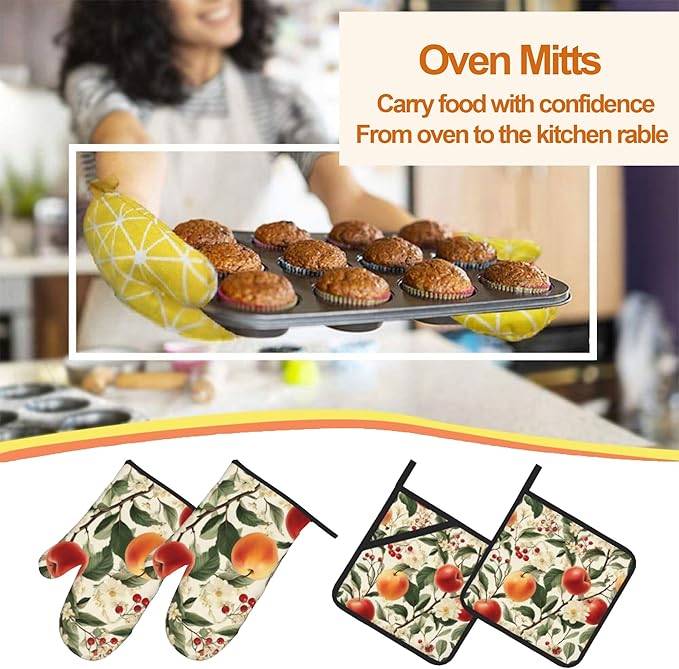 Apple Flower Oven Mitts & Potholder Set of 4 - Image 7