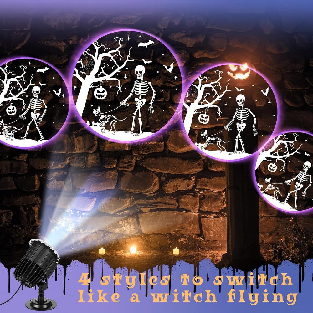 Halloween Projector Light with LED Film Slides, Skeletons and Dogs
