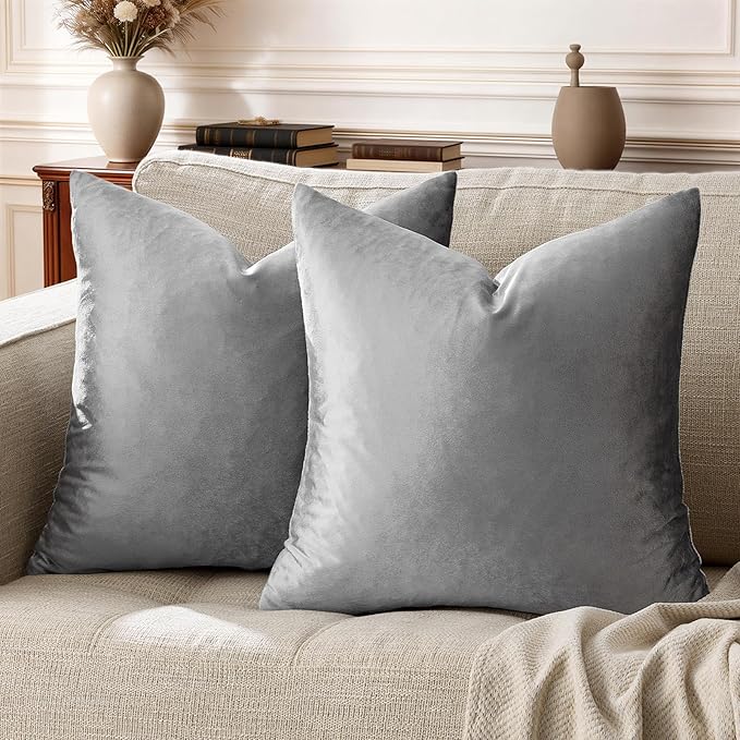 GIGIZAZA Velvet Dark Grey Throw Pillow Covers, 20x20 Square Pillow Covers Set by GIGIZAZAFocusingonhomedecoration