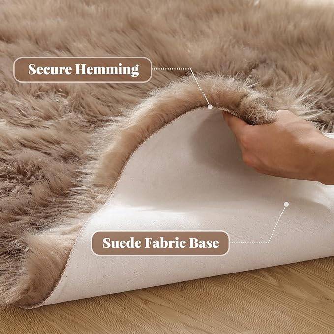 ORINOVA Beige Shag Faux Sheepskin Washable 4X6 Fur Rug - Image 4