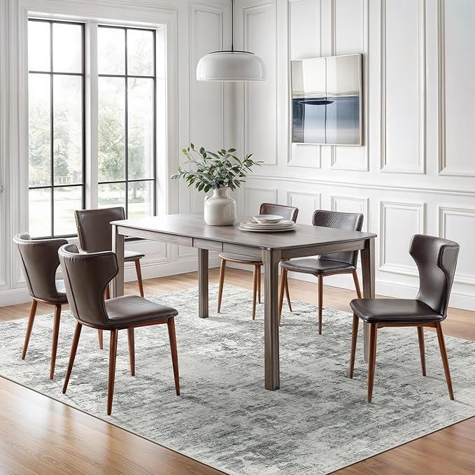 Abstract Rug 5x7 Machine Washable Area Indoor Grey White Low Pile Non-Slip - Image 3