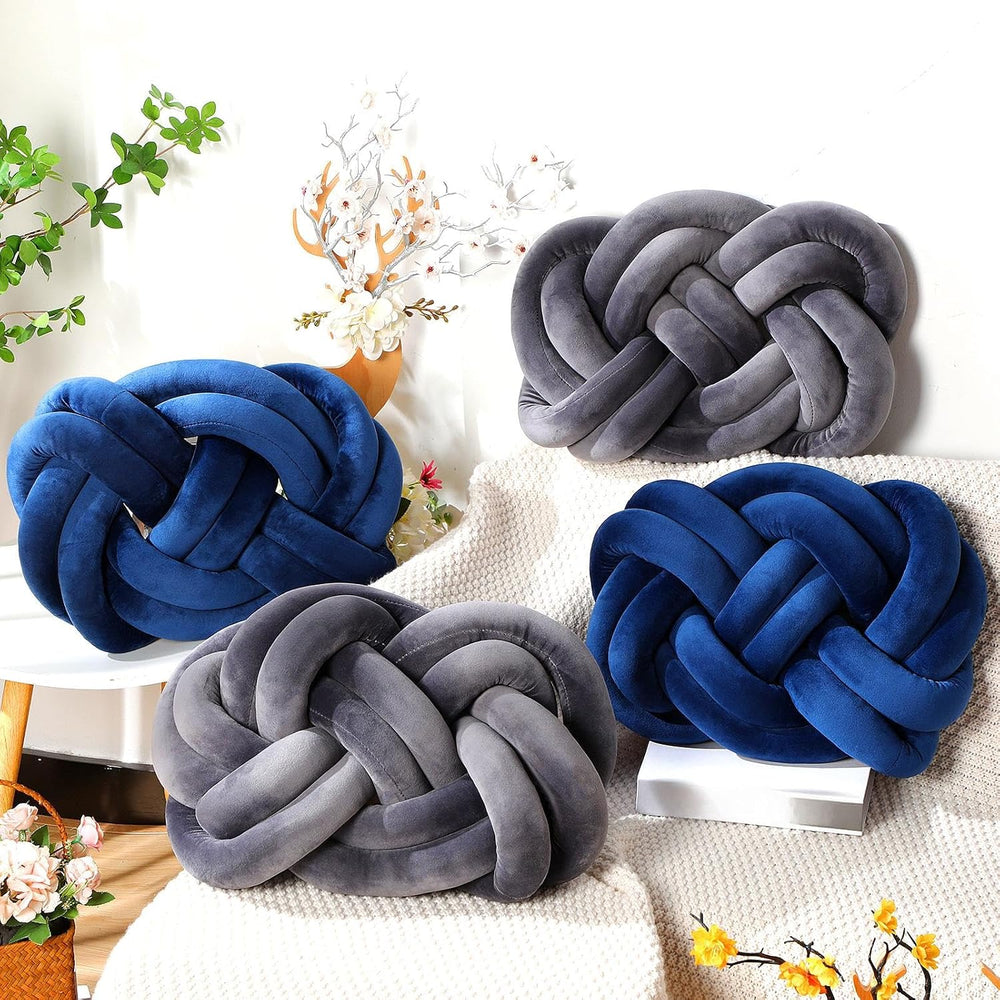 Sintuff 2 Pcs Velvet Knot Pillow Ball Soft Throw Pillow, Navy Blue