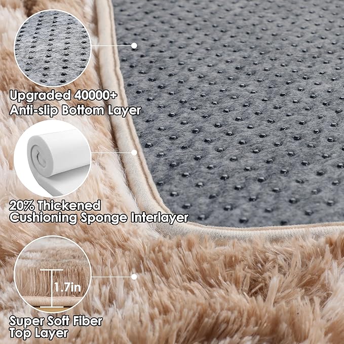 ONASAR Rugs for Living Room Bedroom, Tie-Dyed Beige 5x8 Fluffy Bedside Area Rug - Image 3